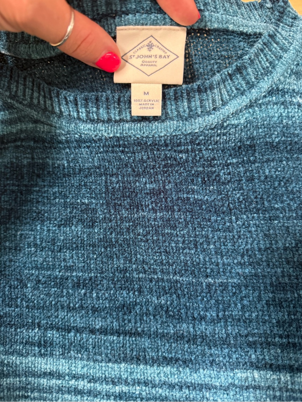 Women’s St. John’s Bay Teal Chenille Sweater Medium Flare Sleeve Soft Knit - Picture 6 of 8